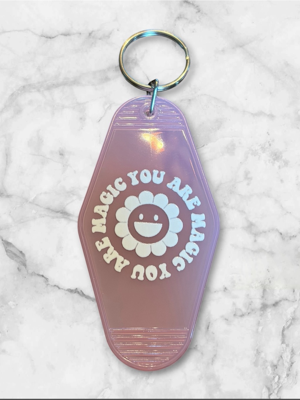 Pink Iridescent 'You Are Magic' Daisy Keychain